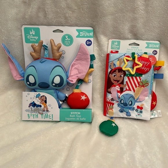 Disney Baby Stitch Holiday Bath Set & Deluxe Soft Book lot New - Picture 1 of 7